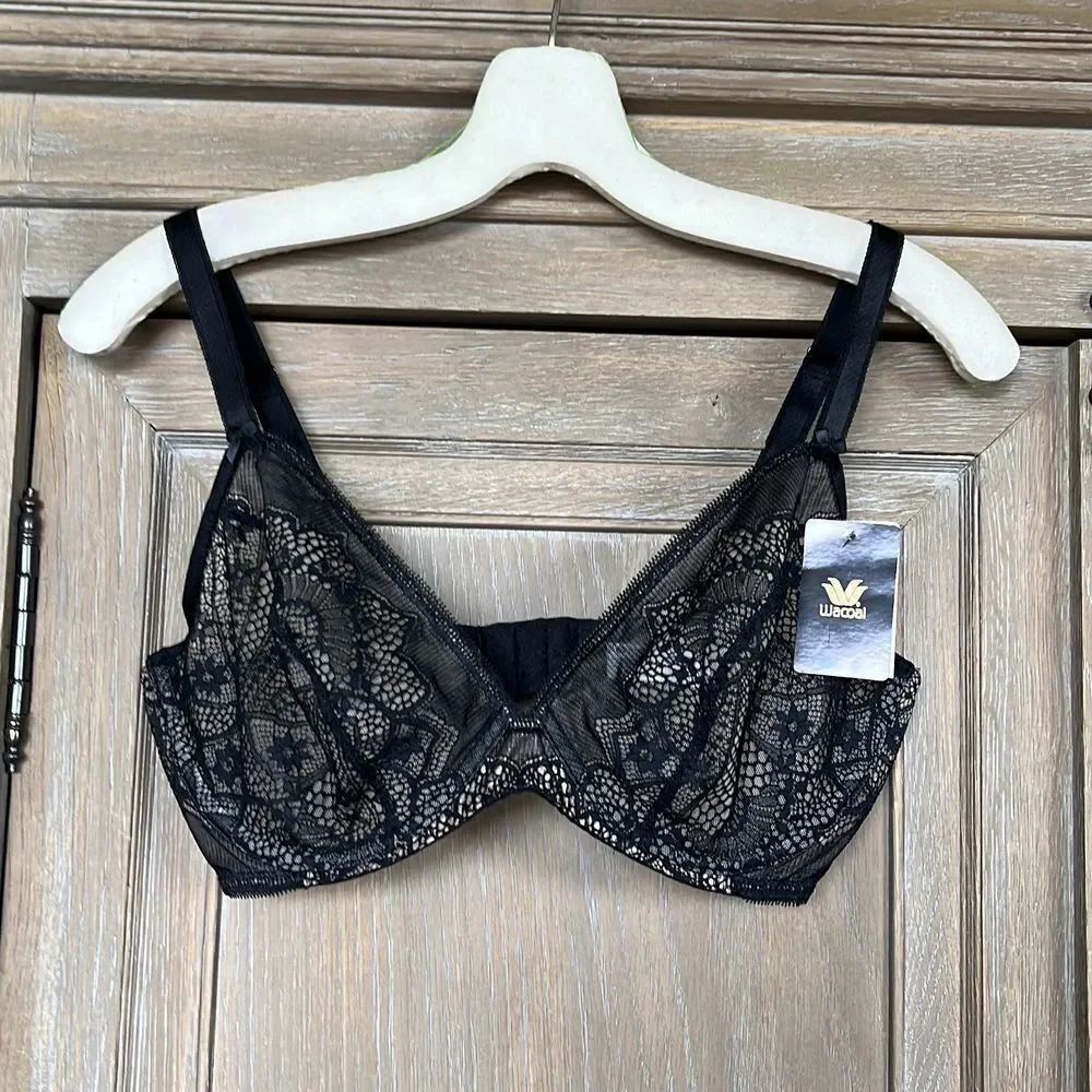 Wacoal Take The Plunge Underwire Bra Black Lace 34 DD New